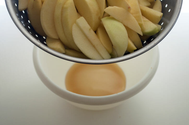 the natural liquid drained from the sliced, spiced apples