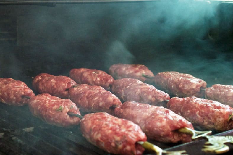 A proper pylsur, or Icelandic hot dog, is made of equal parts beef, pork and lamb. Here we are grilling the pylsur kabob-style, without any casing around the meat