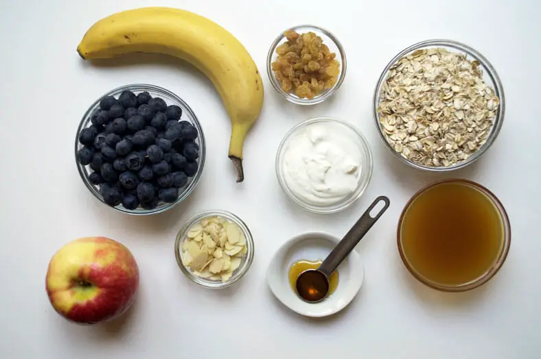 Making Bircher Muesli, or Swiss Oats and Fruits, is so easy! All you need are oats, honey, yogurt and whatever fruit you like!
