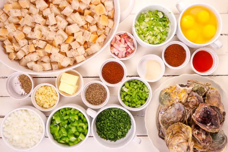 Here are all the ingredients you need to prepare the famous oyster cajun stuffing for thanksgiving